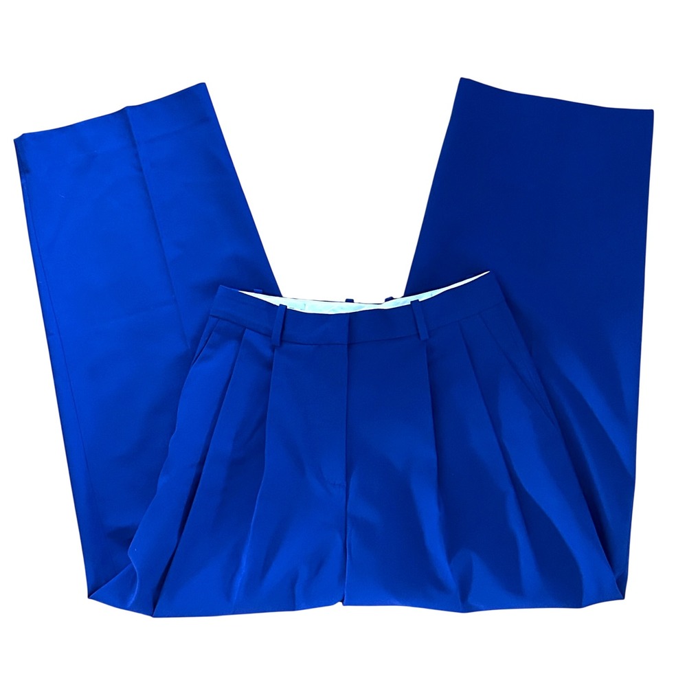 NWT COS Women's Royal Blue Pleated Wide Leg Wool Trousers High Waist Size 6 NEW